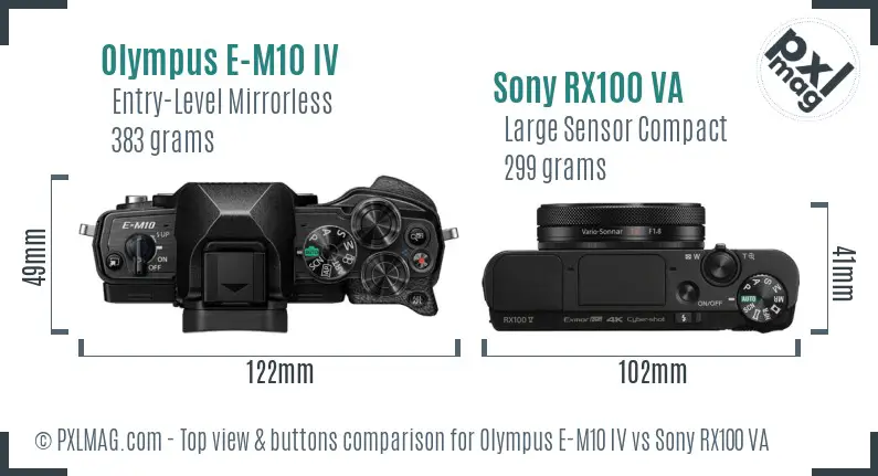 Olympus E-M10 IV vs Sony RX100 VA top view buttons comparison