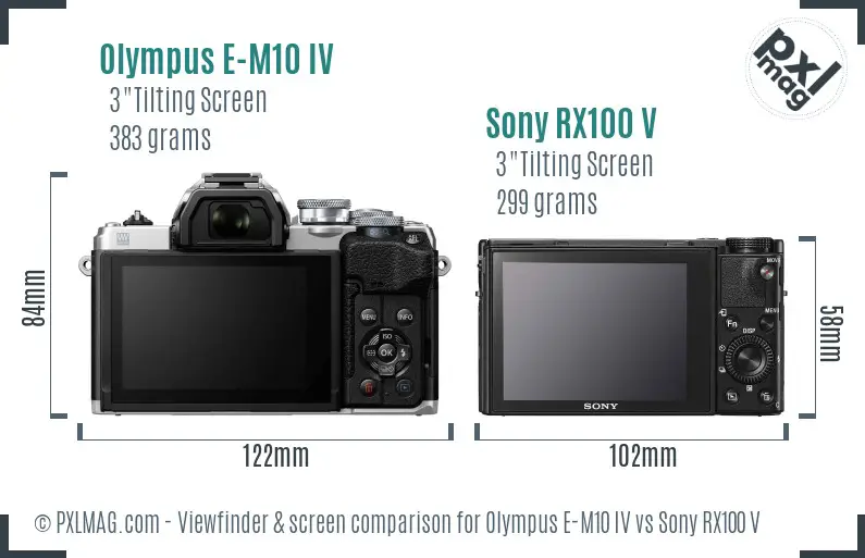 Olympus E-M10 IV vs Sony RX100 V Screen and Viewfinder comparison