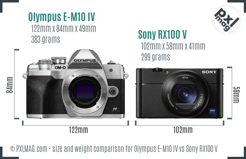 Olympus E-M10 IV vs Sony RX100 V size comparison