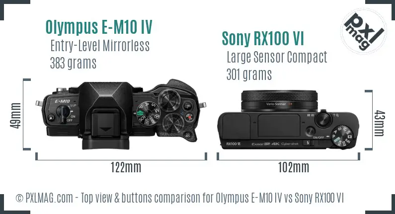 Olympus E-M10 IV vs Sony RX100 VI top view buttons comparison