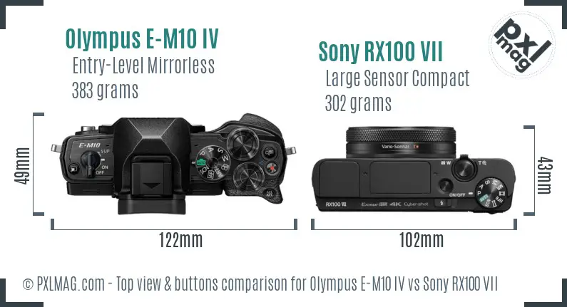 Olympus E-M10 IV vs Sony RX100 VII top view buttons comparison
