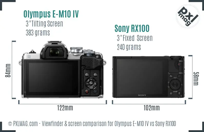 Olympus E-M10 IV vs Sony RX100 Screen and Viewfinder comparison
