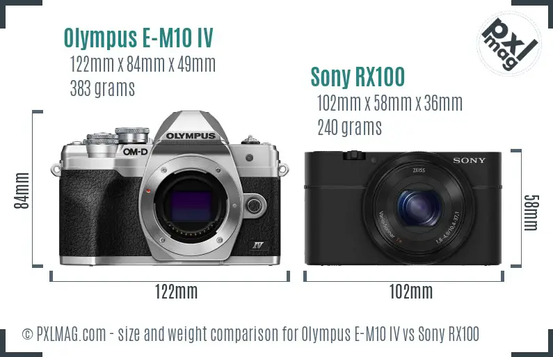 Olympus E-M10 IV vs Sony RX100 size comparison