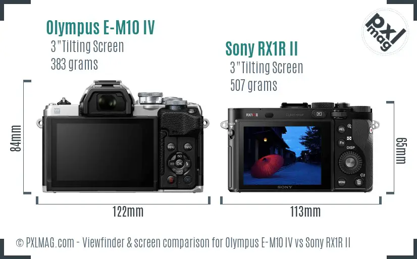 Olympus E-M10 IV vs Sony RX1R II Screen and Viewfinder comparison