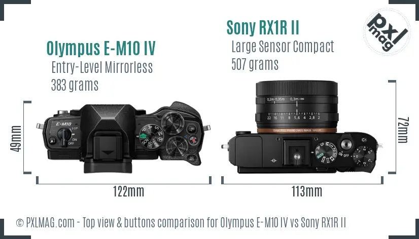 Olympus E-M10 IV vs Sony RX1R II top view buttons comparison