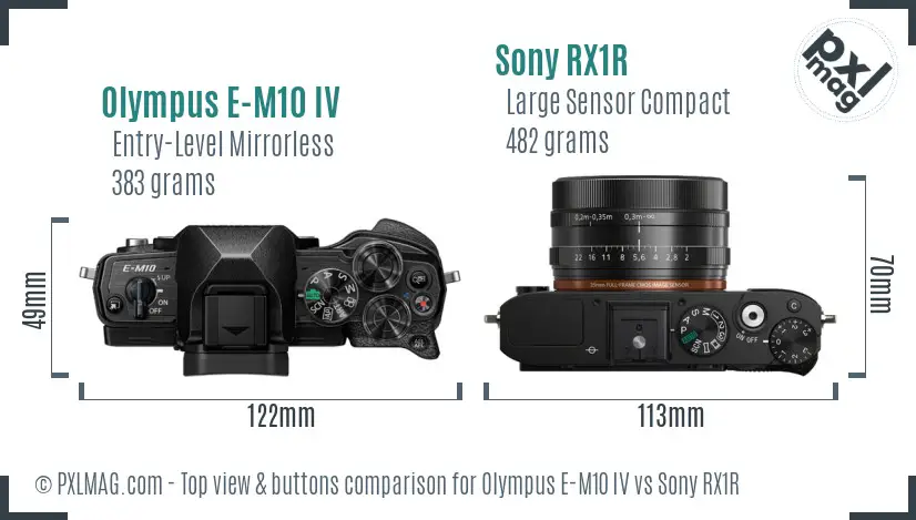 Olympus E-M10 IV vs Sony RX1R top view buttons comparison