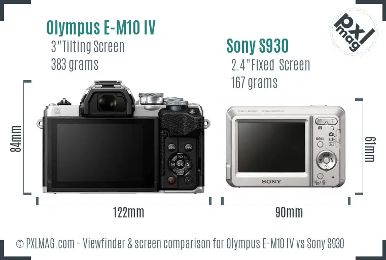 Olympus E-M10 IV vs Sony S930 Screen and Viewfinder comparison