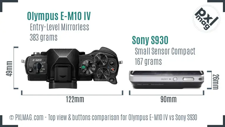 Olympus E-M10 IV vs Sony S930 top view buttons comparison