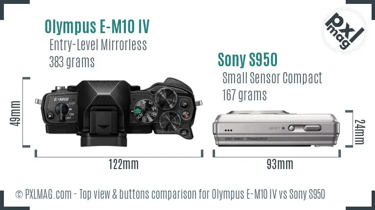 Olympus E-M10 IV vs Sony S950 top view buttons comparison