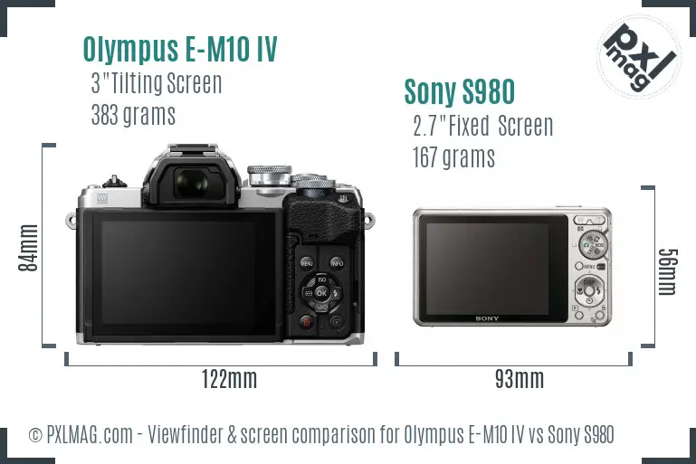 Olympus E-M10 IV vs Sony S980 Screen and Viewfinder comparison