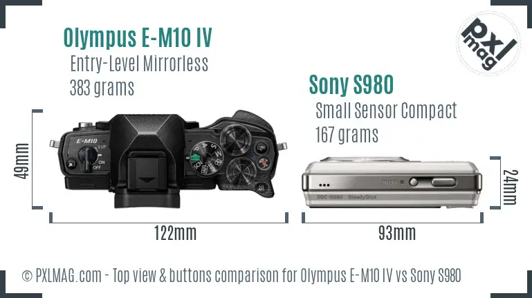 Olympus E-M10 IV vs Sony S980 top view buttons comparison