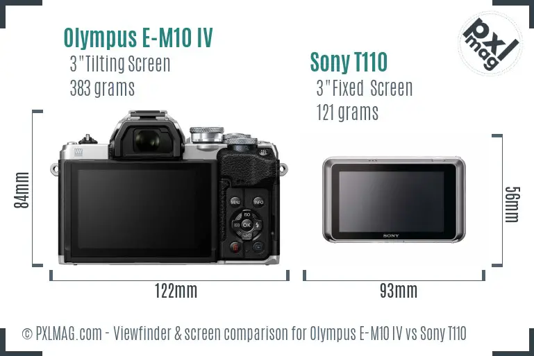 Olympus E-M10 IV vs Sony T110 Screen and Viewfinder comparison