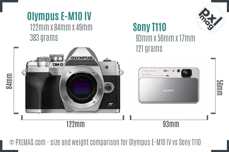 Olympus E-M10 IV vs Sony T110 size comparison