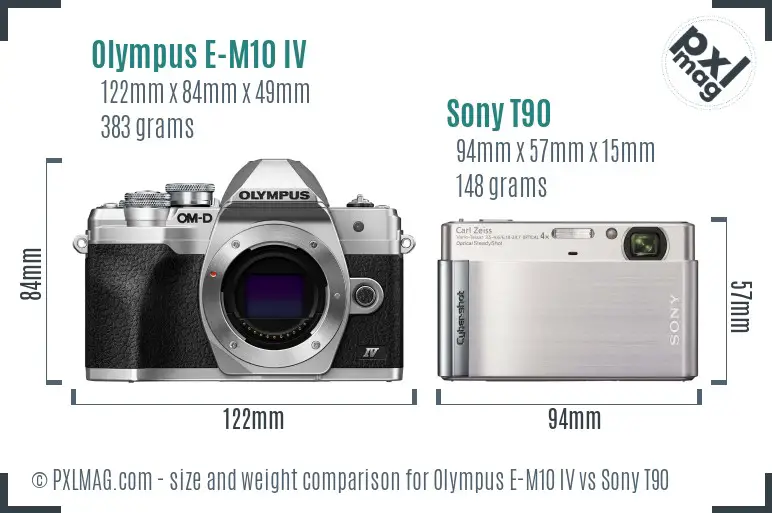 Olympus E-M10 IV vs Sony T90 size comparison