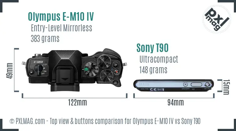 Olympus E-M10 IV vs Sony T90 top view buttons comparison