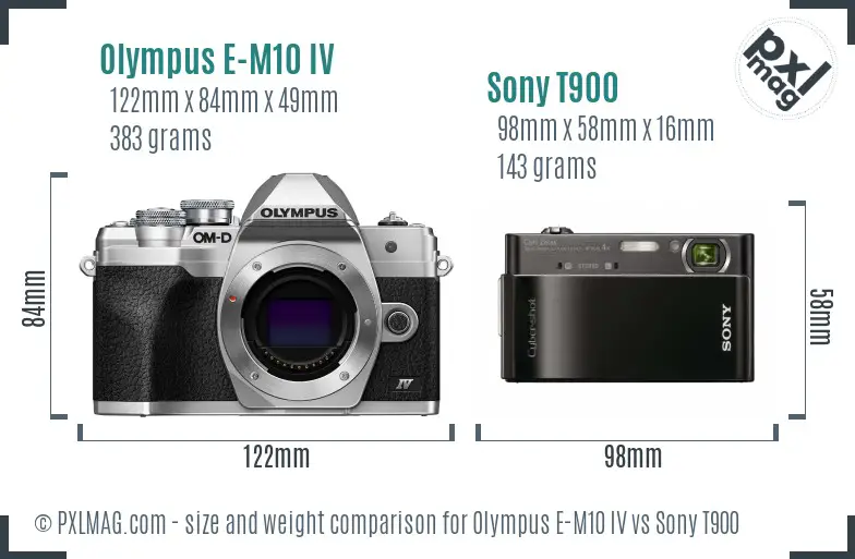 Olympus E-M10 IV vs Sony T900 size comparison