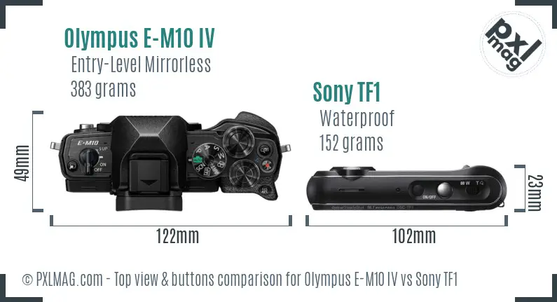 Olympus E-M10 IV vs Sony TF1 top view buttons comparison