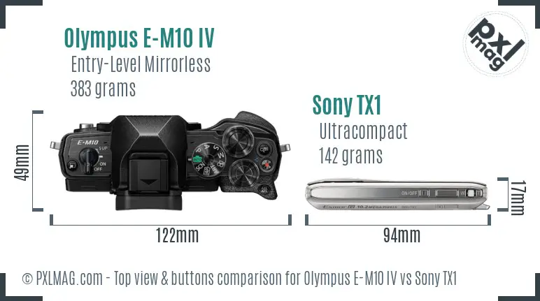Olympus E-M10 IV vs Sony TX1 top view buttons comparison