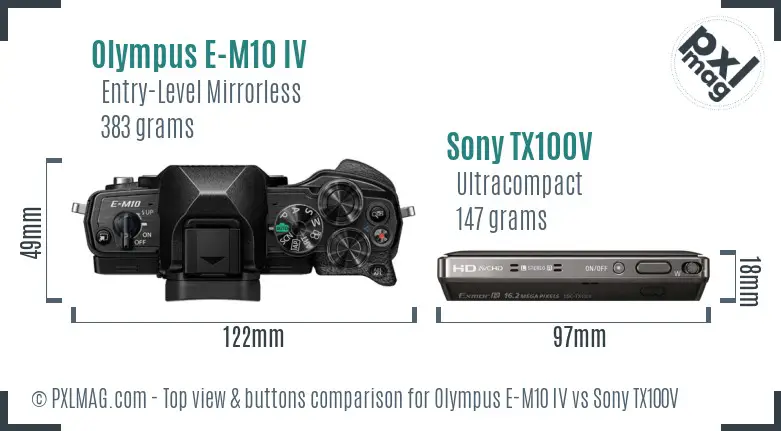 Olympus E-M10 IV vs Sony TX100V top view buttons comparison Olympus E-M10 IV vs Sony TX100V top view buttons comparison