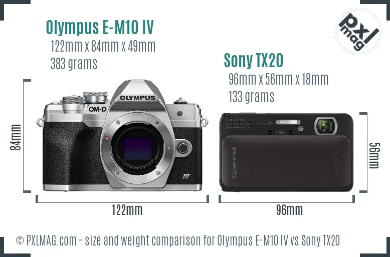 Olympus E-M10 IV vs Sony TX20 size comparison Olympus E-M10 IV vs Sony TX20 size comparison