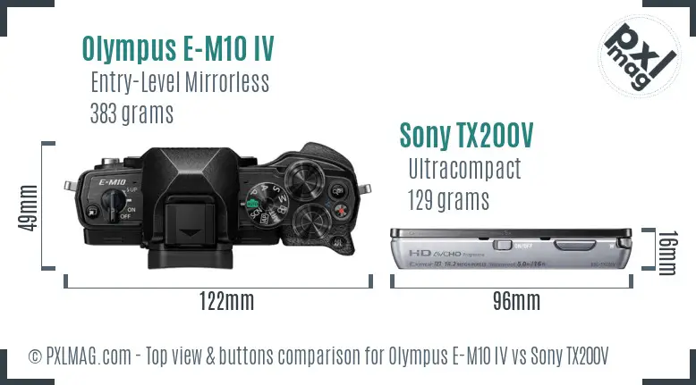 Olympus E-M10 IV vs Sony TX200V top view buttons comparison