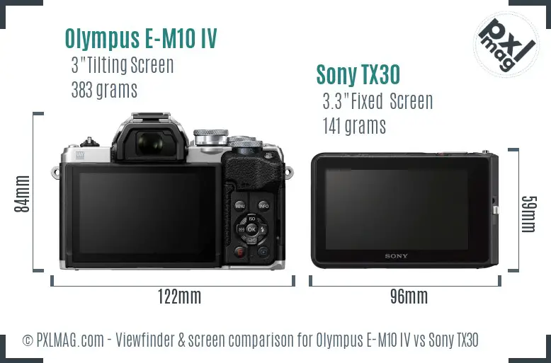 Olympus E-M10 IV vs Sony TX30 Screen and Viewfinder comparison