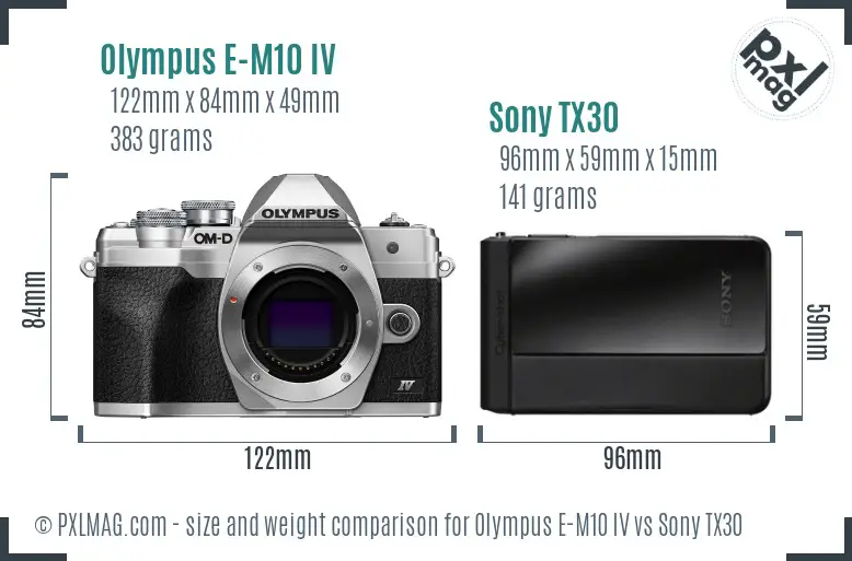 Olympus E-M10 IV vs Sony TX30 size comparison