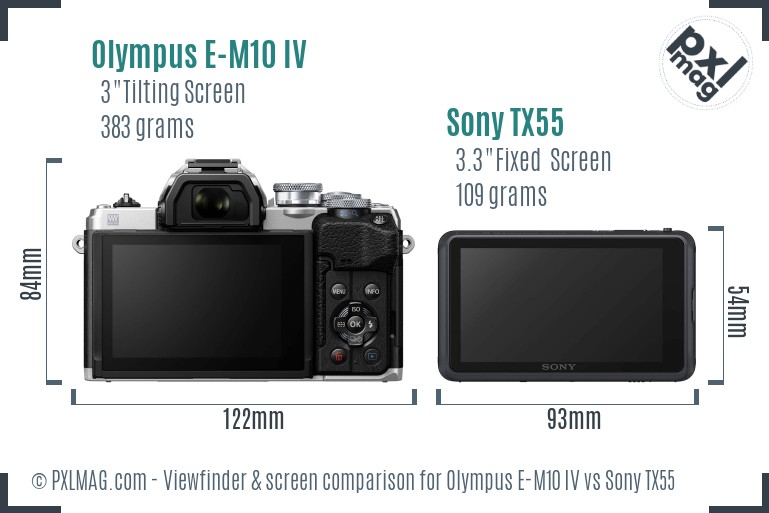 Olympus E-M10 IV vs Sony TX55 Screen and Viewfinder comparison