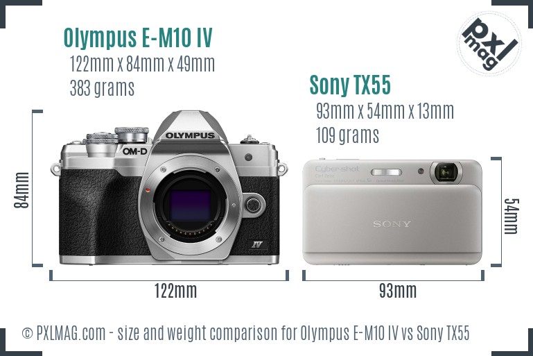 Olympus E-M10 IV vs Sony TX55 size comparison