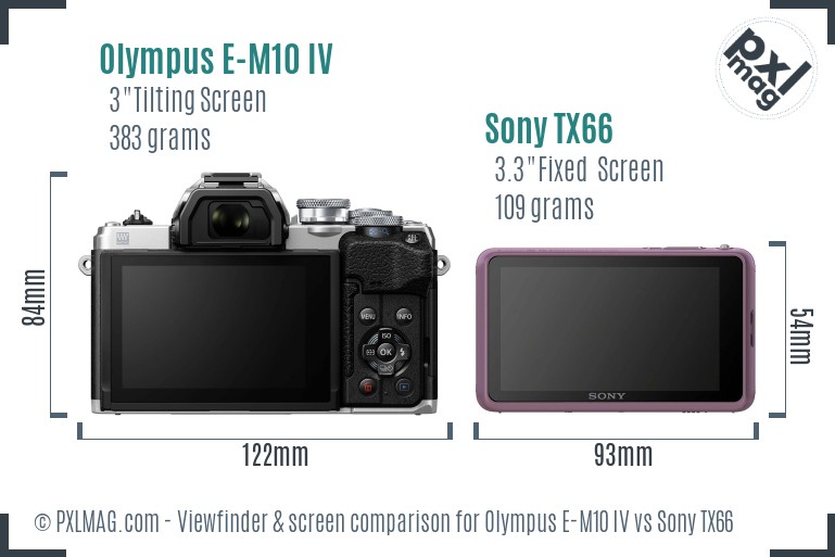 Olympus E-M10 IV vs Sony TX66 Screen and Viewfinder comparison