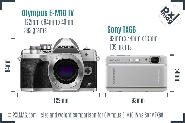 Olympus E-M10 IV vs Sony TX66 size comparison