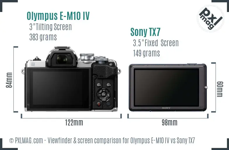 Olympus E-M10 IV vs Sony TX7 Screen and Viewfinder comparison