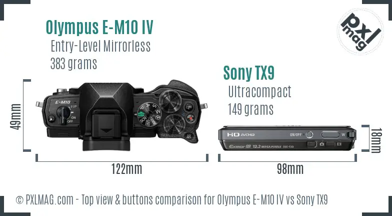 Olympus E-M10 IV vs Sony TX9 top view buttons comparison