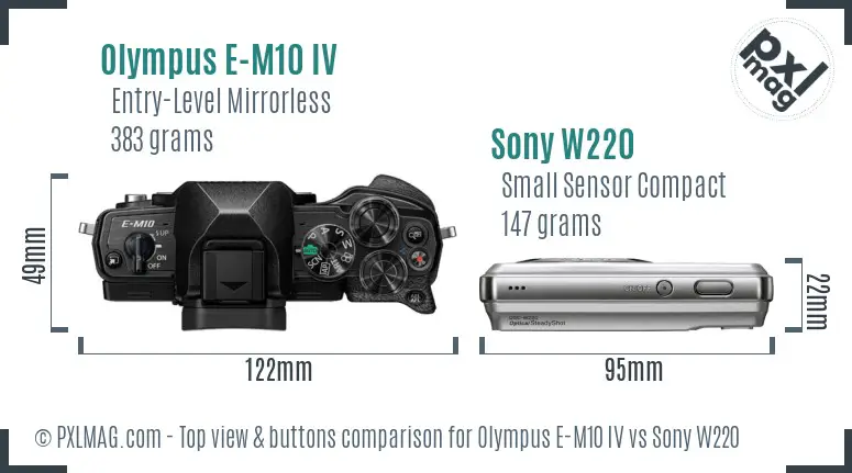 Olympus E-M10 IV vs Sony W220 top view buttons comparison Olympus E-M10 IV vs Sony W220 top view buttons comparison