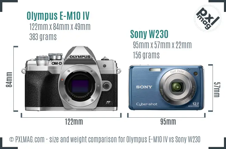 Olympus E-M10 IV vs Sony W230 size comparison Olympus E-M10 IV vs Sony W230 size comparison
