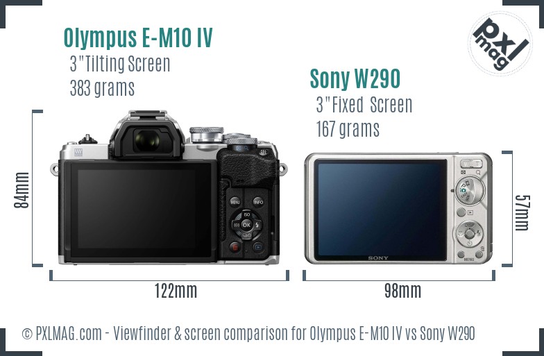 Olympus E-M10 IV vs Sony W290 Screen and Viewfinder comparison