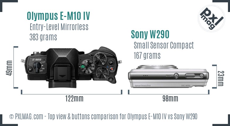 Olympus E-M10 IV vs Sony W290 top view buttons comparison