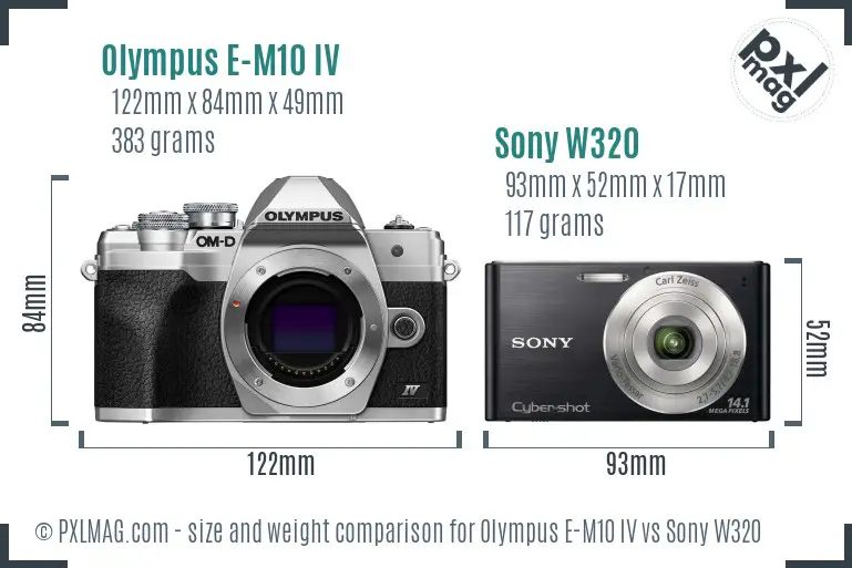 Olympus E-M10 IV vs Sony W320 size comparison