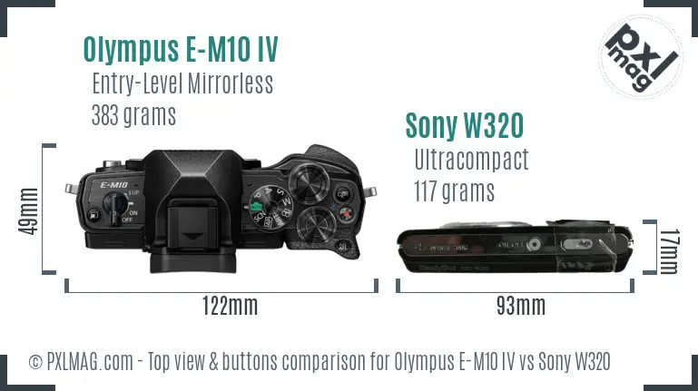 Olympus E-M10 IV vs Sony W320 top view buttons comparison