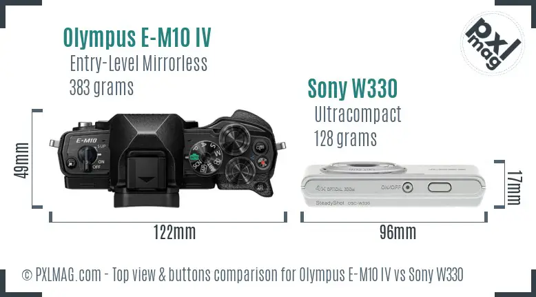 Olympus E-M10 IV vs Sony W330 top view buttons comparison