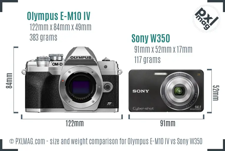 Olympus E-M10 IV vs Sony W350 size comparison