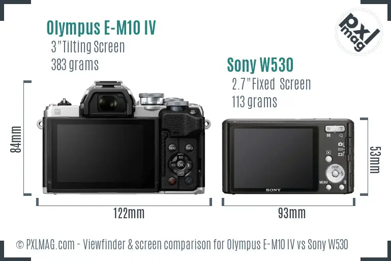 Olympus E-M10 IV vs Sony W530 Screen and Viewfinder comparison