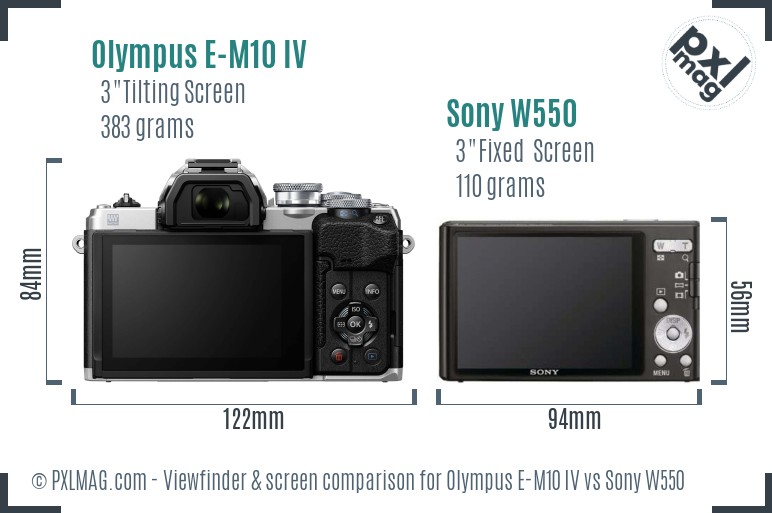 Olympus E-M10 IV vs Sony W550 Screen and Viewfinder comparison