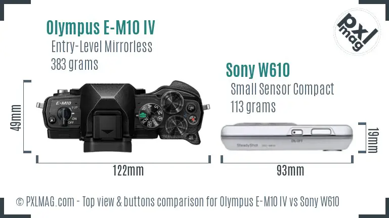 Olympus E-M10 IV vs Sony W610 top view buttons comparison