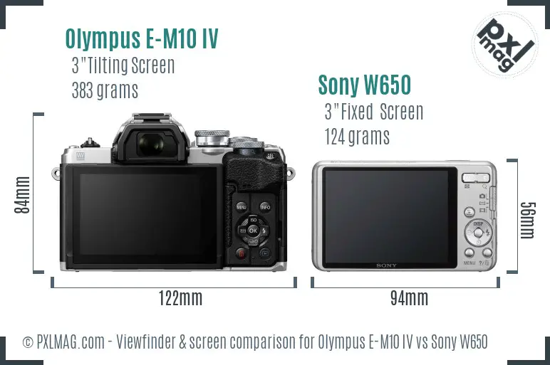 Olympus E-M10 IV vs Sony W650 Screen and Viewfinder comparison