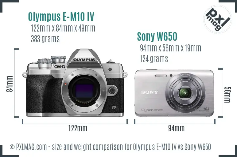 Olympus E-M10 IV vs Sony W650 size comparison