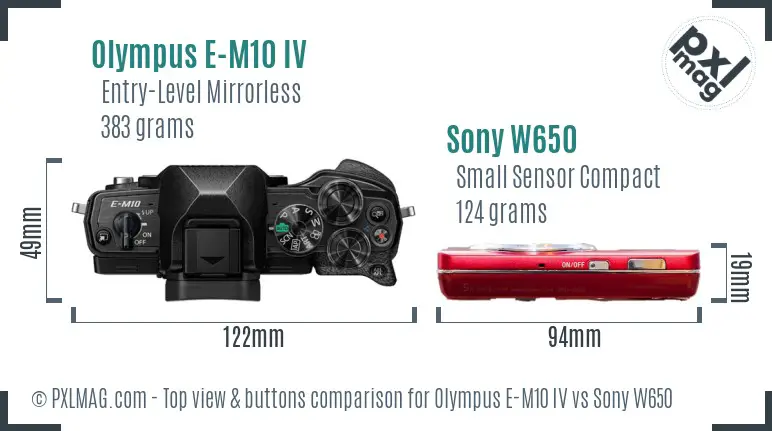 Olympus E-M10 IV vs Sony W650 top view buttons comparison