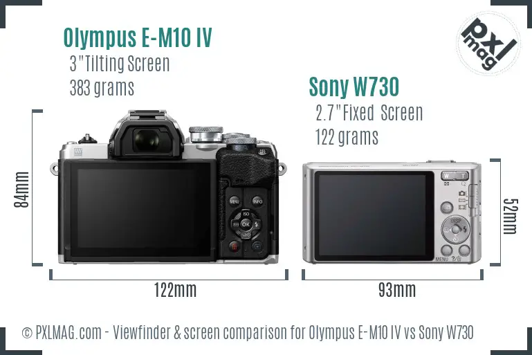 Olympus E-M10 IV vs Sony W730 Screen and Viewfinder comparison