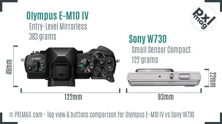 Olympus E-M10 IV vs Sony W730 top view buttons comparison