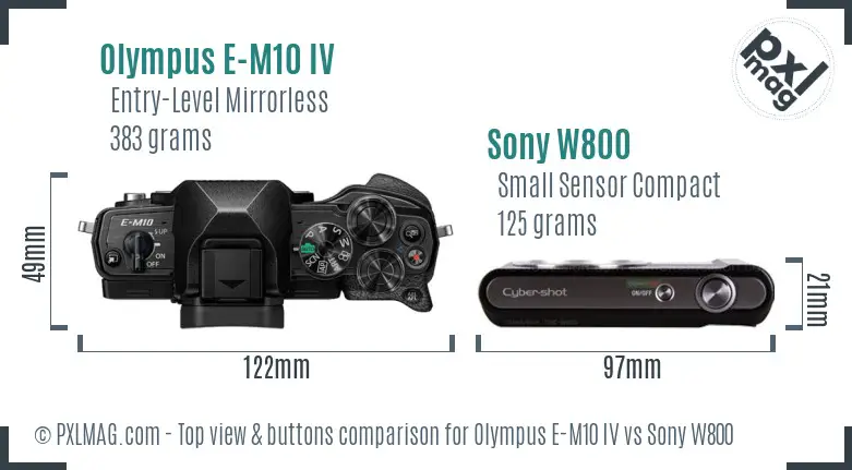Olympus E-M10 IV vs Sony W800 top view buttons comparison